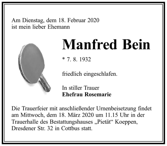 Traueranzeige Manfred Bein