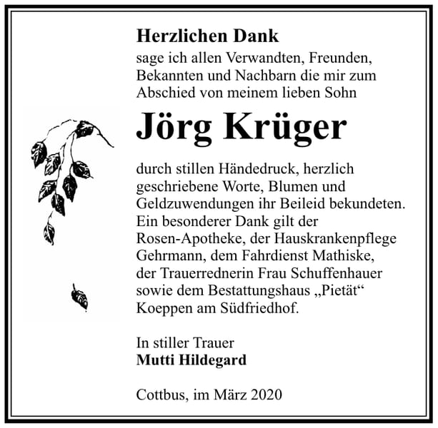 Danksagung Jörg Krüger