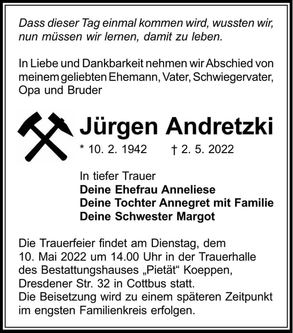 Traueranzeige Jürgen Andretzki