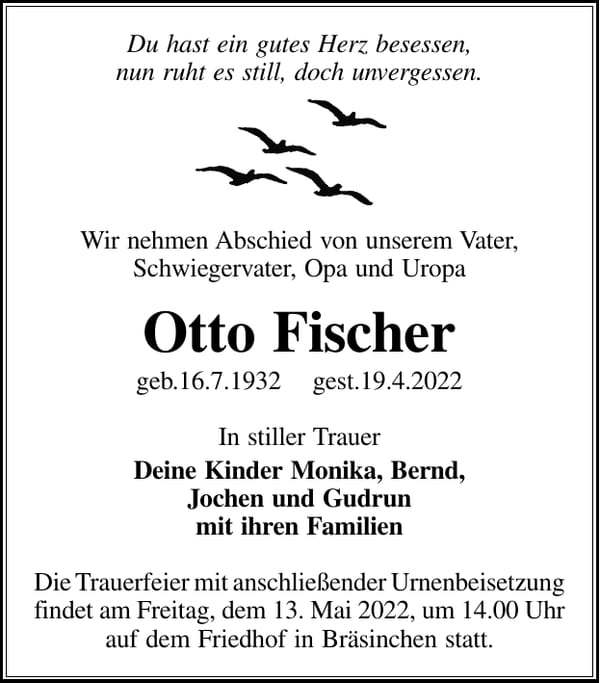 Traueranzeige Otto Fischer