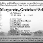 Traueranzeige Margarete „Gretchen“ Schulze, geb. Wildekopf
