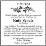 Danksagung Ruth Schulz, geb. Teichert