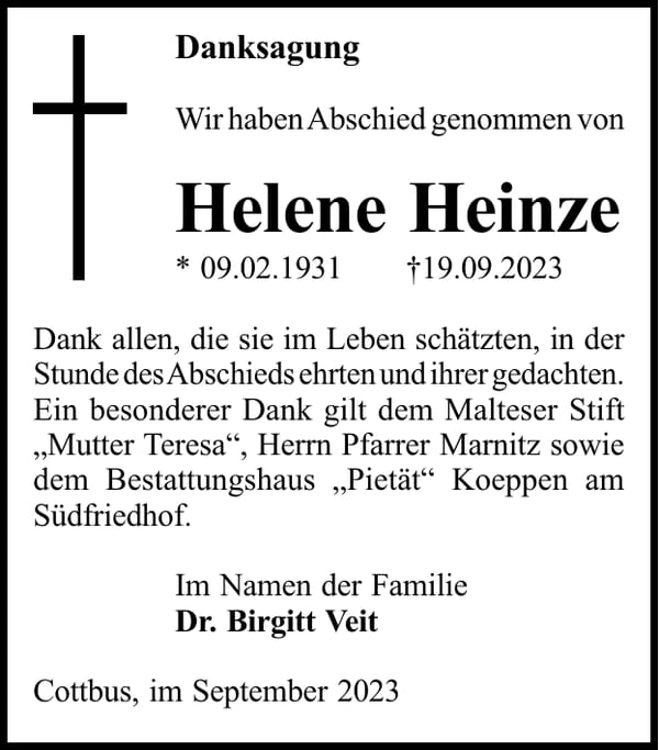 Danksagung Helene Heinze