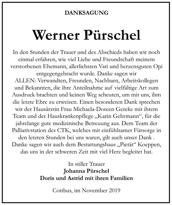 Danksagung Werner Pürschel