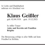 Traueranzeige Klaus Geißler