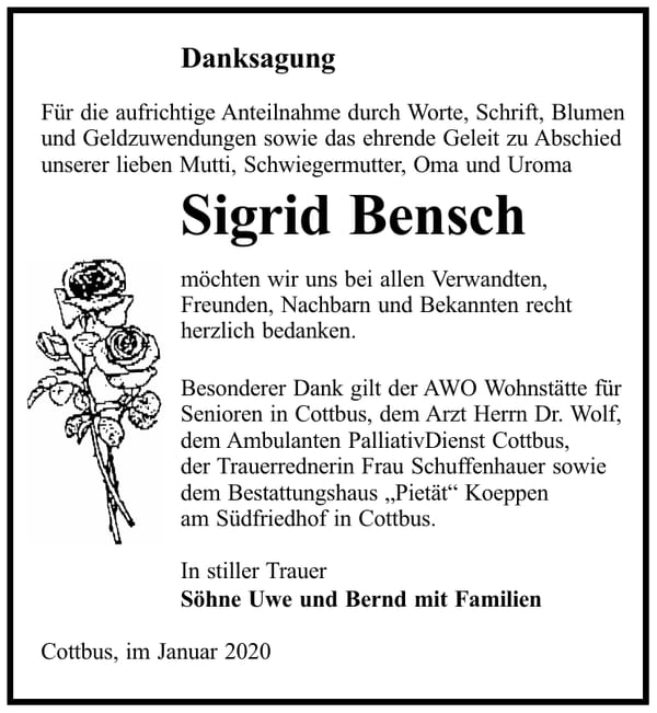 Danksagung Sigrid Bensch