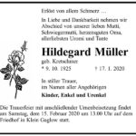 Traueranzeige Hildegard Müller, geb. Kretschmer