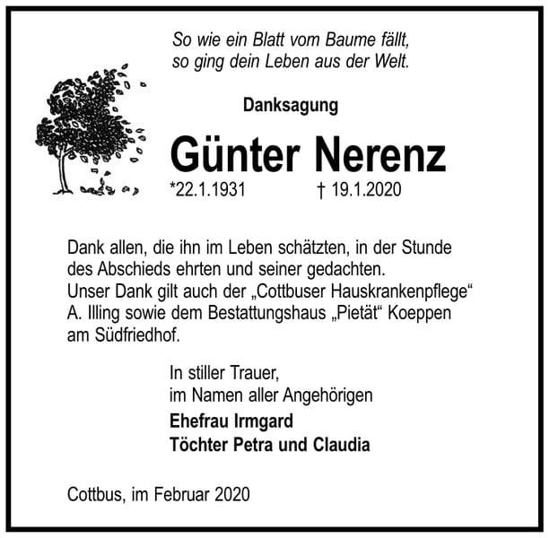 Traueranzeige Günter Nerenz