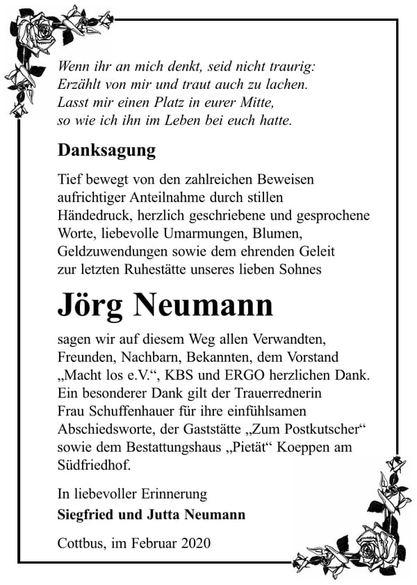 Danksagung Jörg Neumann