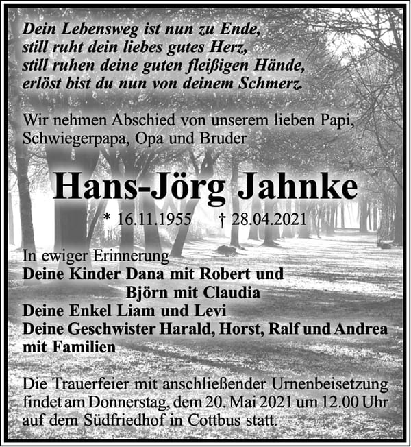 Traueranzeige Hans-Jörg Jahnke