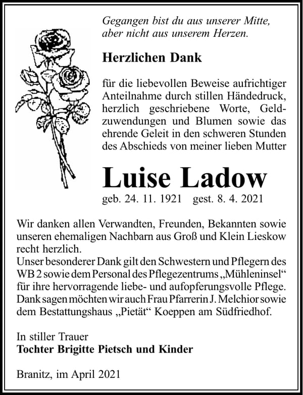 Danksagung Luise Ladow