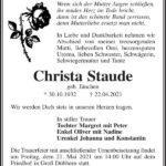 Traueranzeige Christa Staude, geb. Jänchen