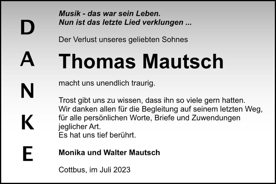 Danksagung Thomas Mautsch
