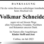 Danksagung Volkmar Schneider