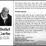 Danksagung Detlef Garbe
