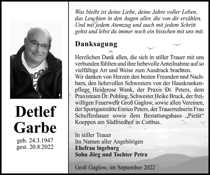 Danksagung Detlef Garbe