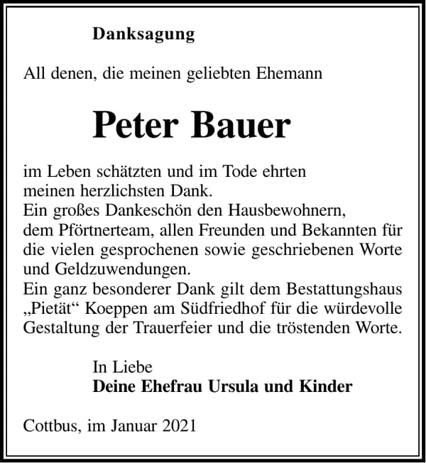 Danksagung Peter Bauer