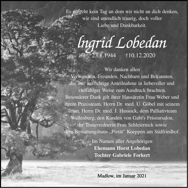 Danksagung Ingrid Lobedan