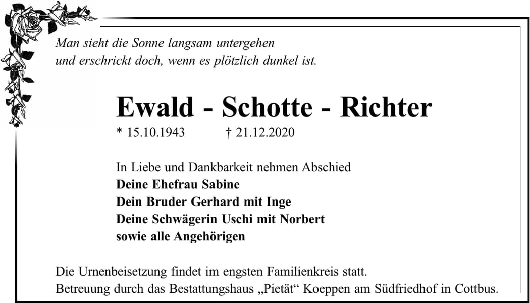 Traueranzeige Ewald - Schotte - Richter