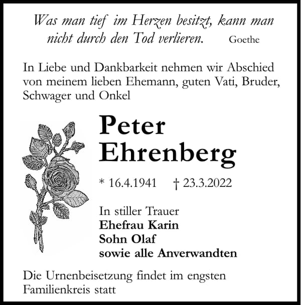 Traueranzeige Peter Ehrenberg