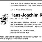 Traueranzeige Hans-Joachim Koch
