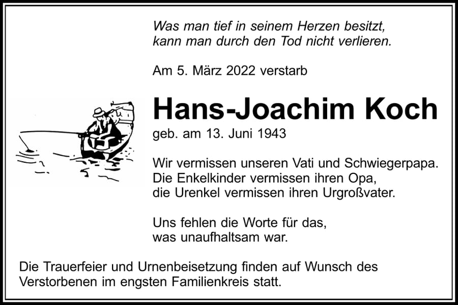 Traueranzeige Hans-Joachim Koch