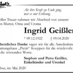 Traueranzeige Ingrid Geißler
