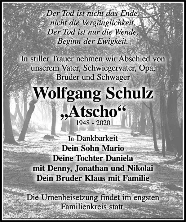 Traueranzeige Wolfgang Schulz