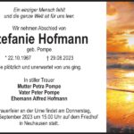 Traueranzeige Stefanie Hofmann, geb. Pompe