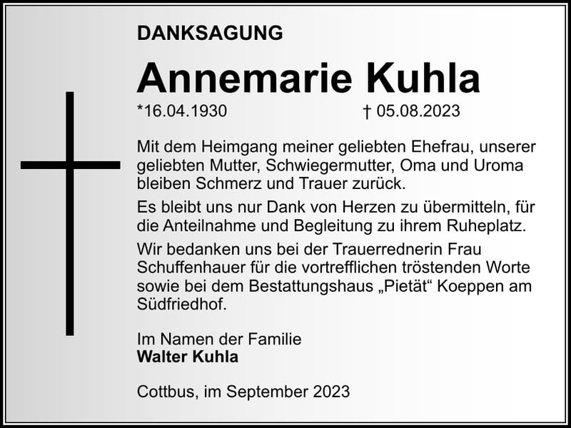 Danksagung Annemarie Kuhla