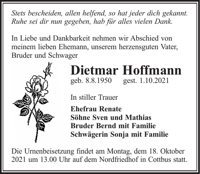 Traueranzeige Dietmar Hoffmann