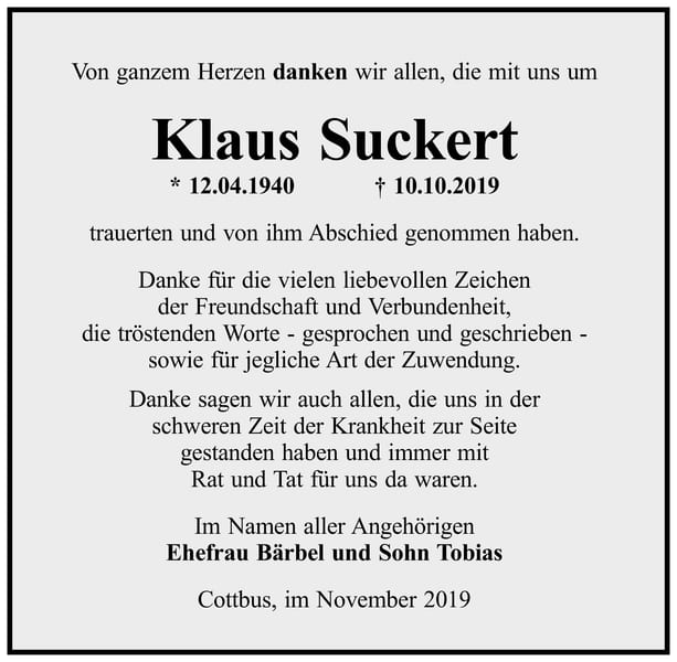 Danksagung Klaus Suckert