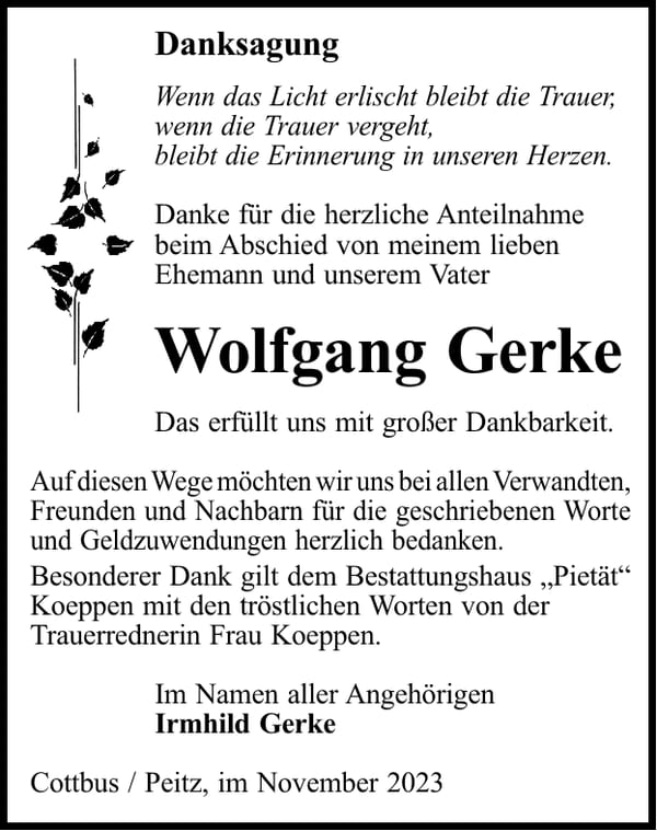 Danksagung Wolfgang Gerke