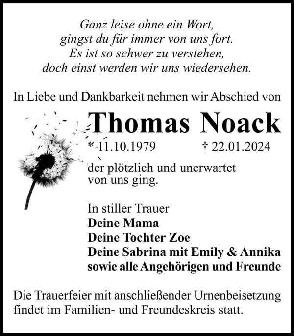 Traueranzeige Thomas Noack