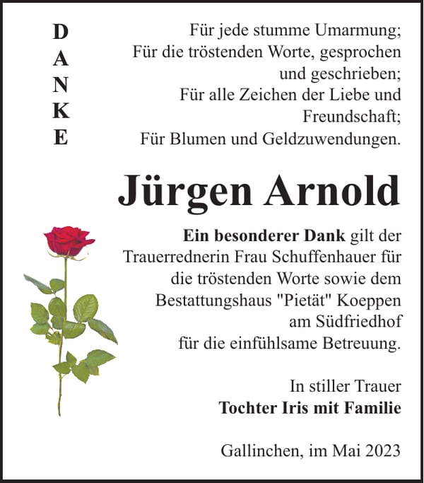 Danksagung Jürgen Arnold