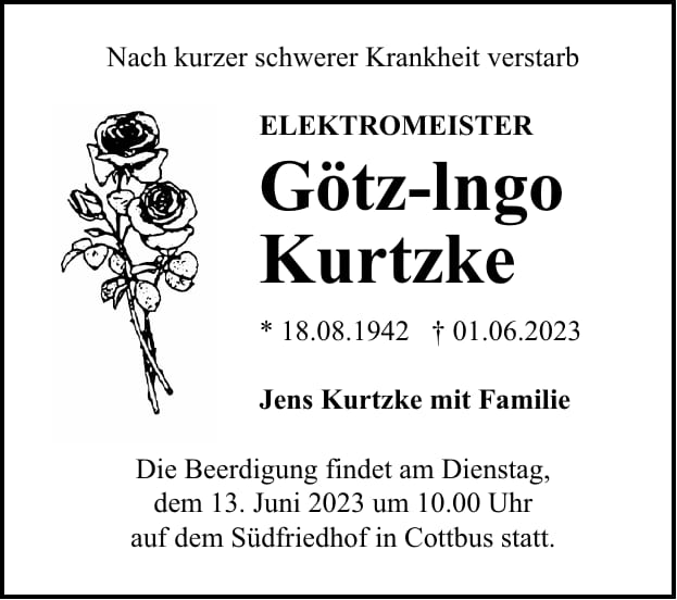 Traueranzeige Götz-lngo Kurtzke