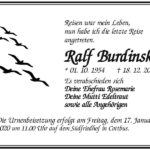 Traueranzeige Ralf Burdinski