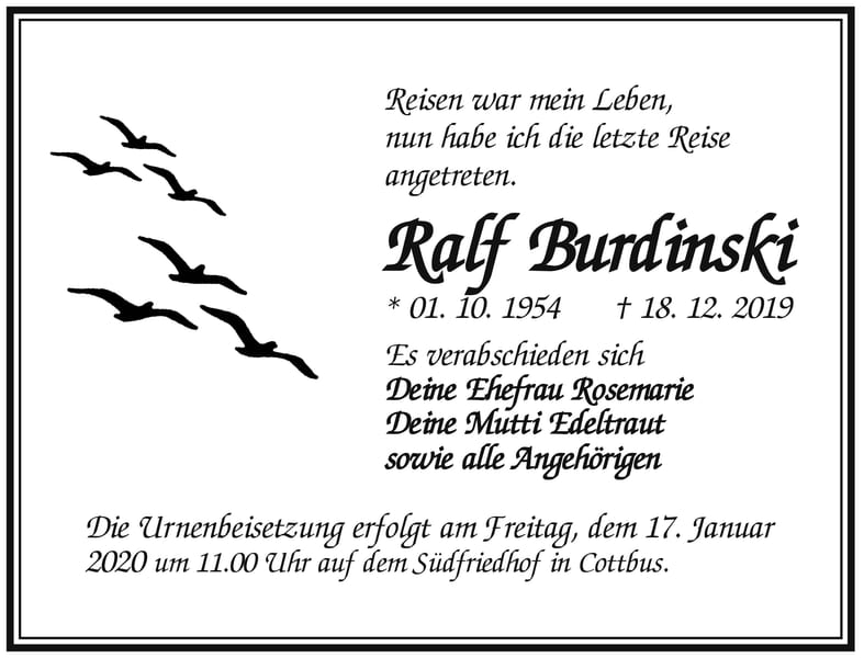 Traueranzeige Ralf Burdinski