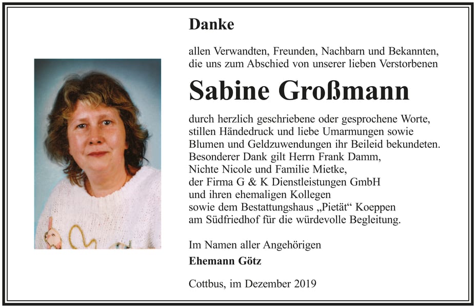 Danksagung Sabine Großmann