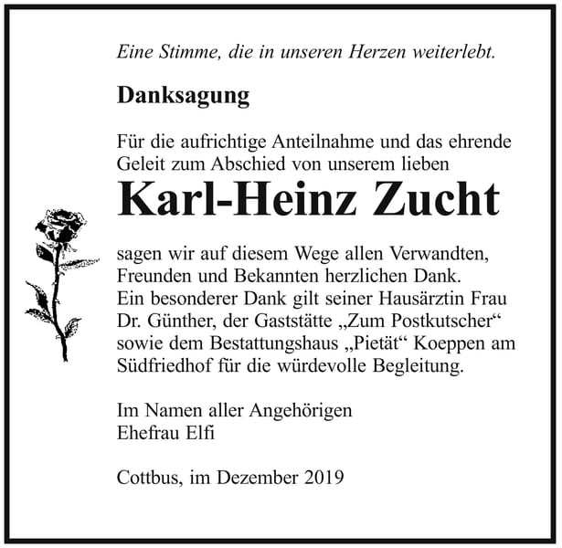 Danksagung Karl-Heinz Zucht