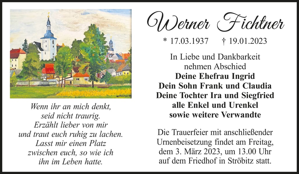 Traueranzeige Werner Fichtner
