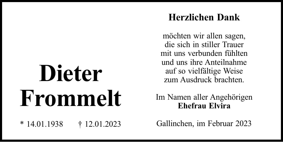 Danksagung Dieter Frommelt