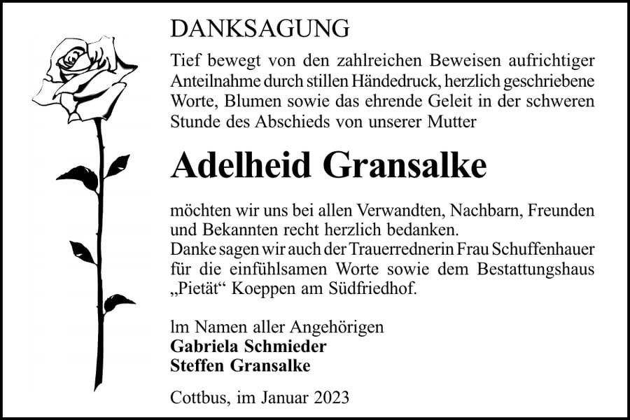 Danksagung Adelheid Gransalke