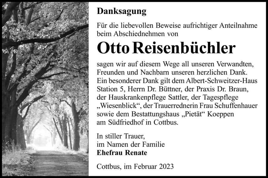 Danksagung Otto Reisenbüchler