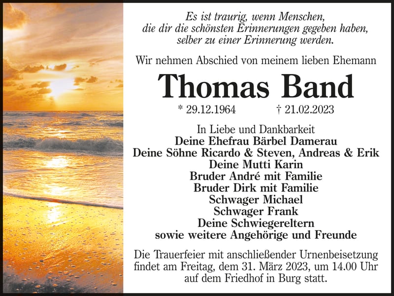 Traueranzeige Thomas Band