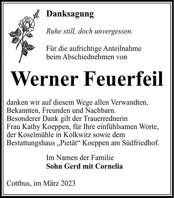 Danksagung Werner Feuerfeil