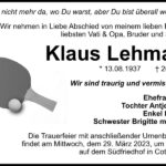 Traueranzeige Klaus Lehmann