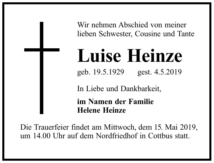 Traueranzeige Luise Heinze