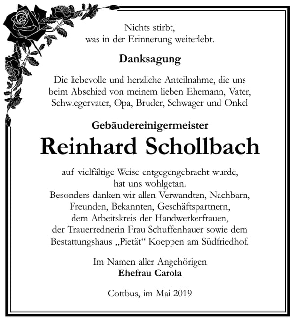 Danksagung Reinhard Schollbach