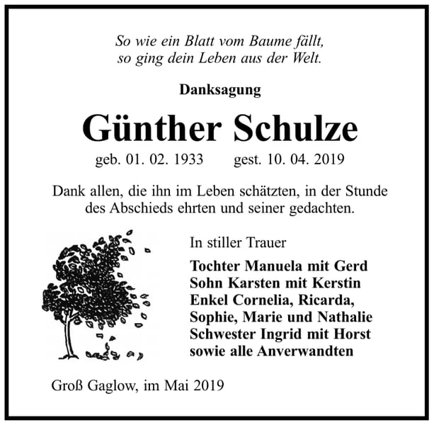 Danksagung Günther Schulze